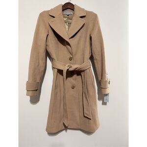 NWT Anne Klein Women’s Cashmere + Wool Blend Coat Trench Camel Size 10 W/ Belt